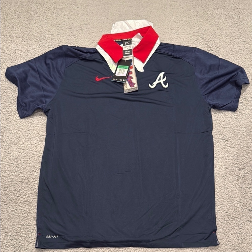 Nike Men's Atlanta Braves MLB Shirts Nike Men's Navy and Red Polo Shirt size XL - Picture 1 of 5